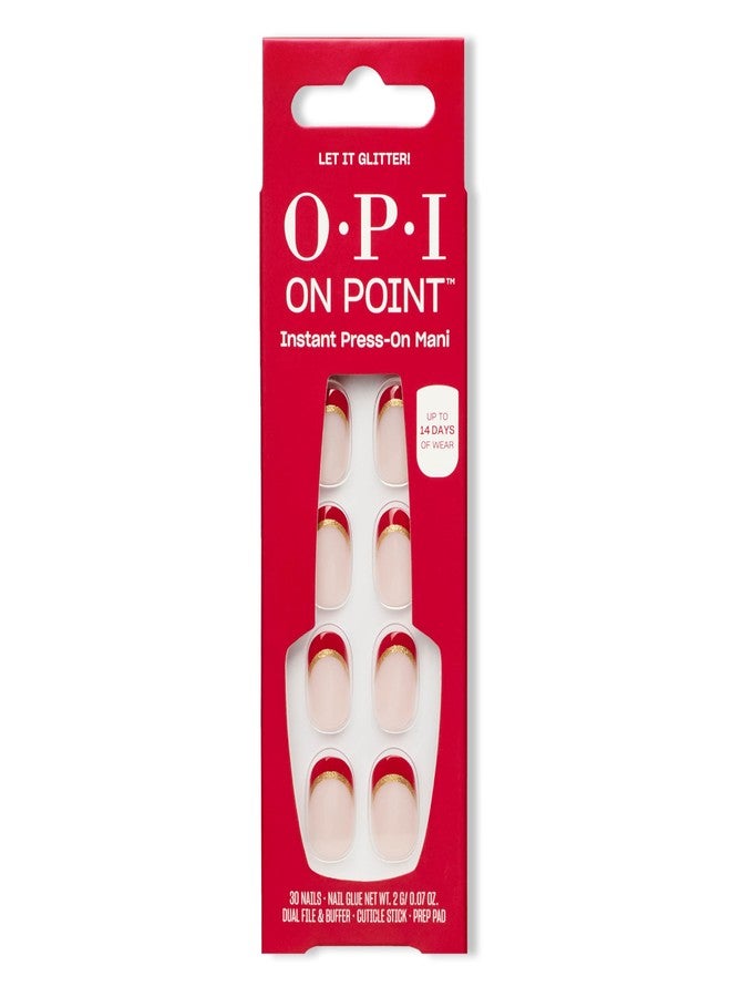 OPI On Point Let it Glitter! | Short Round Gold & Red Glitter French Tip Press On Nails | 30 Count with Nail Glue | Reusable, Non-damaging | Amazon Exclusive | Holiday Shades 2025 - Image 1